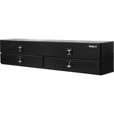 Image showing 5 th Buyers Products 21 in. x 18 in. x 96 in. Gloss Black Diamond Tread Aluminum Flatbed Contractor Box with Lower Drawers