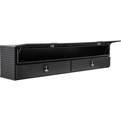 Image showing  21 in. x 18 in. x 88 in. Textured Matte Black Diamond Tread Aluminum Flatbed Contractor Box with Lower Drawers