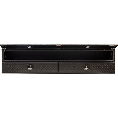 Image showing  21 in. x 18 in. x 96 in. Textured Matte Black Diamond Tread Aluminum Flatbed Contractor Box with Lower Drawers