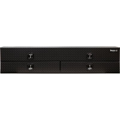 Image showing  21 in. x 18 in. x 96 in. Textured Matte Black Diamond Tread Aluminum Flatbed Contractor Box with Lower Drawers