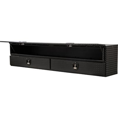 Image showing  21 in. x 18 in. x 96 in. Textured Matte Black Diamond Tread Aluminum Flatbed Contractor Box with Lower Drawers
