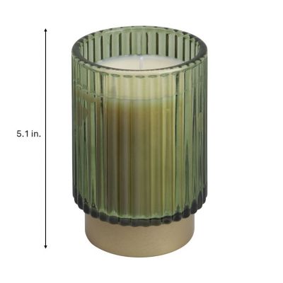 Image showing  Rustic Wood and Rattan Scented Olive Glass Candle, 5.1 in.