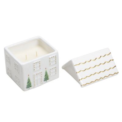 Image showing  Pomegranate Yule Mule Scented Candle in White Ceramic House, 15 oz.