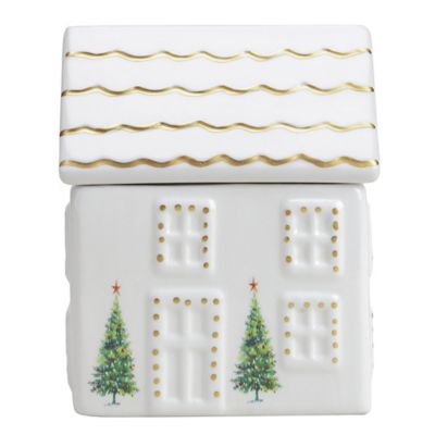 Image showing  Pomegranate Yule Mule Scented Candle in White Ceramic House, 15 oz.