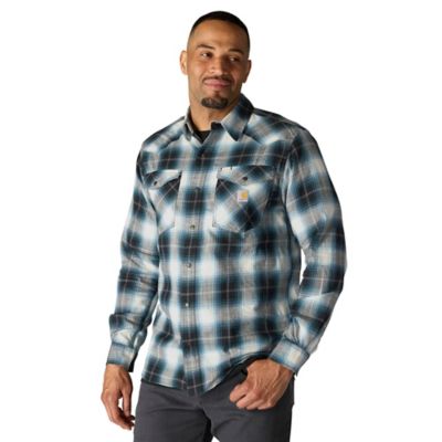 Image showing  Men's Rugged Flex Montana Relaxed Fit Lightweight Snap-Front Plaid Collared Long-Sleeve Work Shirt