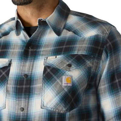 Image showing  Men's Rugged Flex Montana Relaxed Fit Lightweight Snap-Front Plaid Collared Long-Sleeve Work Shirt