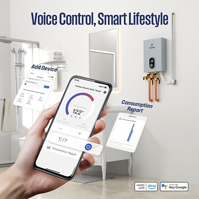 Image showing 5 th Westinghouse 11000W Smart Electric Tankless Water Heater, 2.6-GPM, 240V, 46A, Bluetooth and Wifi Supported