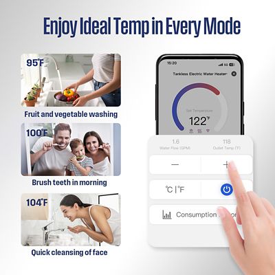 Image showing 6 th Westinghouse 11000W Smart Electric Tankless Water Heater, 2.6-GPM, 240V, 46A, Bluetooth and Wifi Supported