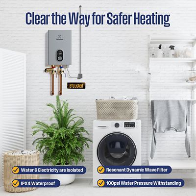 Image showing 9 th Westinghouse 14000W Smart Electric Tankless Water Heater, 3.4-GPM, 240V, 59A, Bluetooth and Wifi Supported