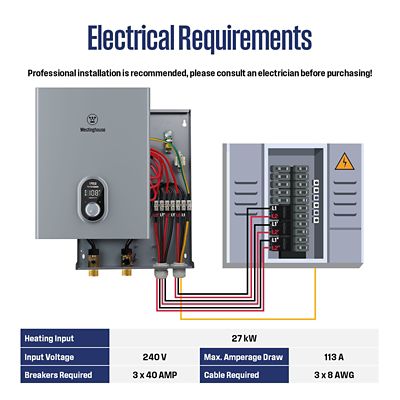 Image showing  27000W Smart Electric Tankless Water Heater, 6.3-GPM, 240V, 113A, Bluetooth and Wifi Supported