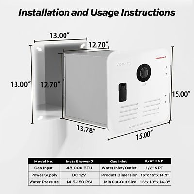 Image showing  RV Tankless Water Heater Without Door, 2.5-GPM 48,000-BTU, Instashower 7
