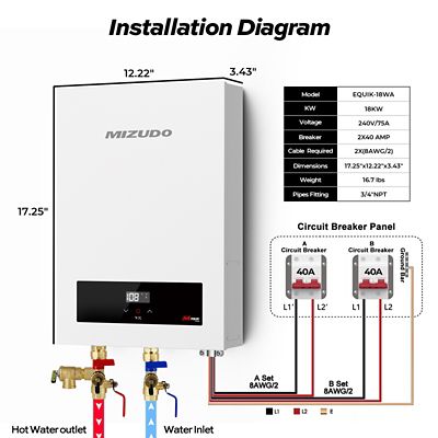 Image showing  18000W Electric Tankless Water Heater Undersink, 240V, 75A