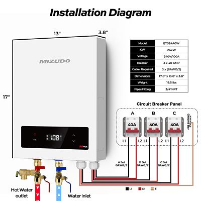 Image showing  24000W Electric Tankless Water Heater Undersink, 240V, 100A