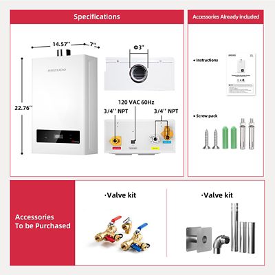 Image showing 9 th Mizudo 5.1-GPM Natural Gas Tankless Water Heater, Residential Indoor, 120,000-BTU