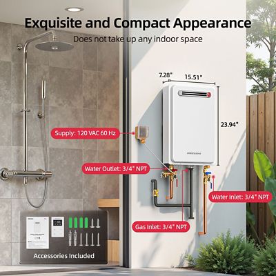Image showing  5.1-GPM Propane Gas Tankless Water Heater, Residential, 120,000-BTU, Outdoor Installation only