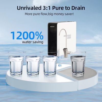 Image showing 6 th Mizudo 800 GPD, 9-Stage Reverse Osmosis Filtration System, 3:1 Pure to Drain, Smart LED Faucet