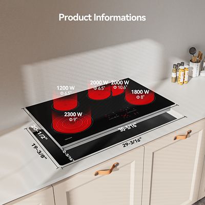 Image showing  30-in 4 Burners Smooth Surface (Radiant) Black Electric Ceramic Cooktop with Bridge Element