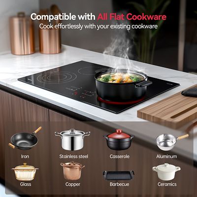 Image showing  30-in 4 Burners Smooth Surface (Radiant) Black Electric Ceramic Cooktop with Bridge Element