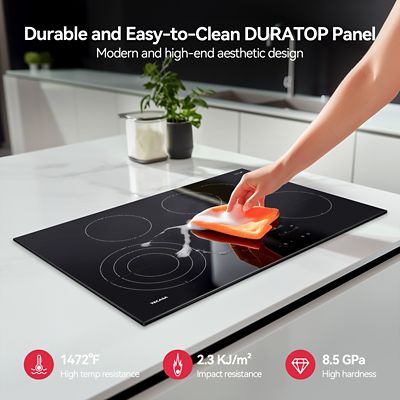 Image showing 6 th TECASA 30-in 4 Burners Smooth Surface (Radiant) Black Electric Ceramic Cooktop with Bridge Element