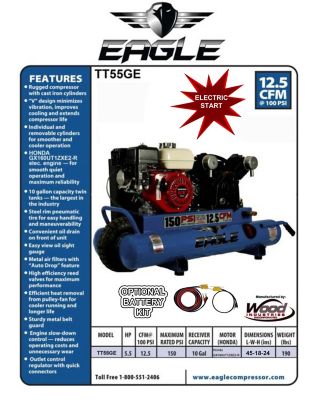 Image showing  10 gal. Electric Start Twin Tank Wheelbarrow Air Compressor, TT55GE