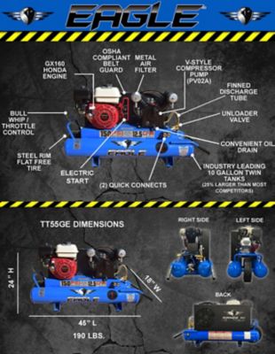 Image showing  10 gal. Electric Start Twin Tank Wheelbarrow Air Compressor, TT55GE