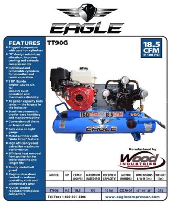 Image showing  10 Gallon 18.5 CFM Twin Tank Wheelbarrow Air Compressor