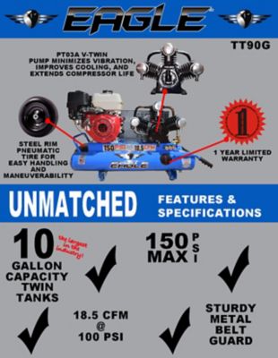 Image showing  10 Gallon 18.5 CFM Twin Tank Wheelbarrow Air Compressor