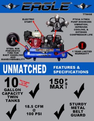 Image showing  10 Gallon Electric Start Twin Tank Wheelbarrow Air Compressor, TT90GE