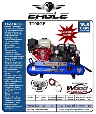 Image showing 5 th Eagle 10 Gallon Electric Start Twin Tank Wheelbarrow Air Compressor, TT90GE