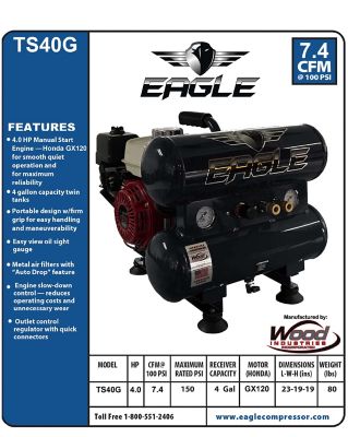 Image showing 5 th Eagle 4 gal. Manual Start Portable Air Compressor