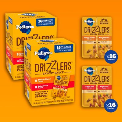 Image showing 6 th Pedigree Drizzlers Savory Sauce Chicken and Beef Flavor Variety Pack Dual-Serving Topper, 16 pk.