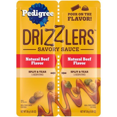 Pedigree Drizzlers Wet Dog Savory Sauce Natural Beef Flavor, 60g Dual-Serving Pouch