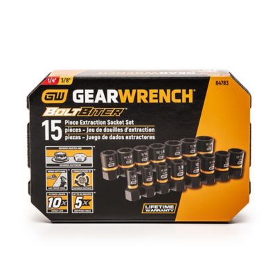 Image showing 6 th GEARWRENCH 15 pc. 1/4 in. & 3/8 in. Drive Bolt Biter Impact Extraction Socket Set