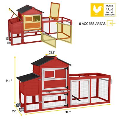 Image showing  AIR72-R Mobile Chicken Tractor for 1-2 Chickens (Inner Space 12.33 ft) in Red