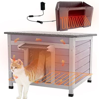 Aivituvin AIR12-IN-HP Outdoor Heated Wooden Cat House with Heating Pad Insulation Liner