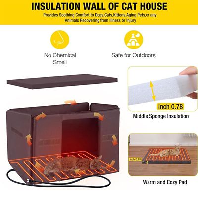 Image showing  AIR12-IN-HP Outdoor Heated Wooden Cat House with Heating Pad Insulation Liner