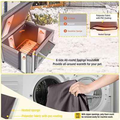 Image showing  AIR12-IN-HP Outdoor Heated Wooden Cat House with Heating Pad Insulation Liner