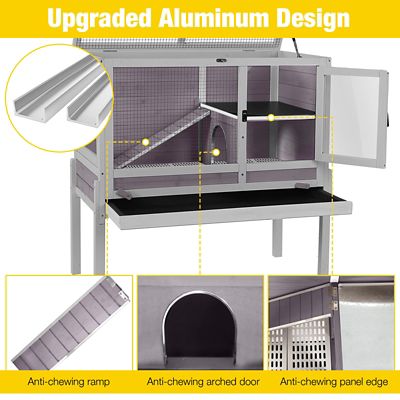 Image showing  Wooden Hamster Cage Anti-Chew Design Easy-Clean PVC Layer, Grey