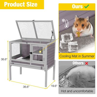Image showing  Wooden Hamster Cage Anti-Chew Design Easy-Clean PVC Layer, Grey