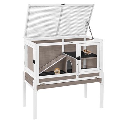 Aivituvin Wooden Hamster Cage Anti-Chew Design Easy-Clean PVC Layer, White