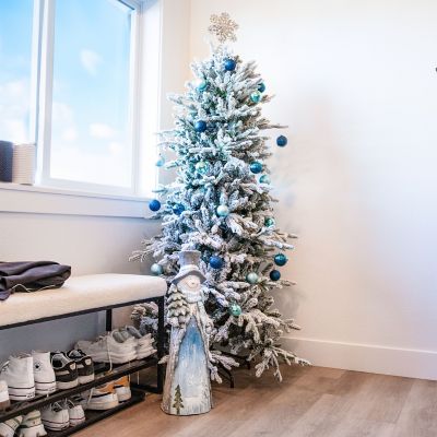 Image showing  Indoor Artificial Unlit Slim Christmas Tree with Metal Stand - 6 ft. - Flocked