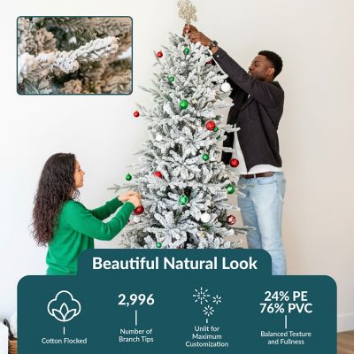 Image showing  Indoor Artificial Unlit Slim Christmas Tree with Metal Stand - 8 ft. - Flocked