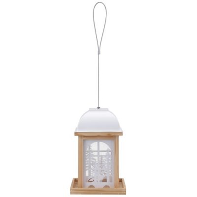 Royal Wing Winter Lantern Wood/Metal Bird Feeder, 6.89 x 6.89 x 10.43in., White/Natural