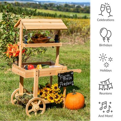 Image showing  Country Market Flower Cart Display Stand - 49.25 in. H - Natural Fir