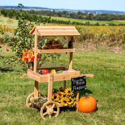 Image showing  Country Market Flower Cart Display Stand - 49.25 in. H - Natural Fir