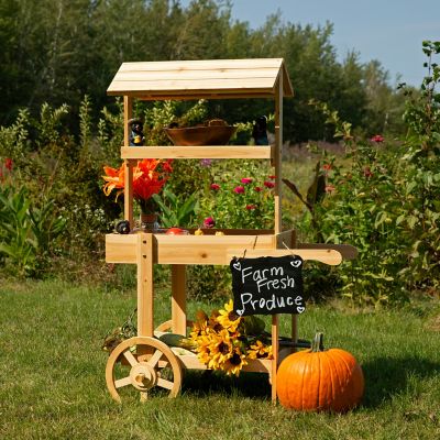 Image showing  Country Market Flower Cart Display Stand - 49.25 in. H - Natural Fir