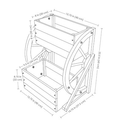 Image showing  Indoor/Outdoor 2-Tiered Rustic White Wagon Wheel Planter - 19 in. W x 14.75 in. D x 23.5 in. H