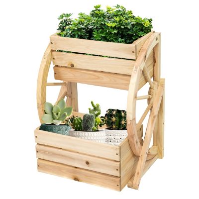 Image showing  Outdoor 2-Tiered Rustic Natural Fir Wagon Wheel Planter - 19 in. W x 14.75 in. D x 23.5 in. H