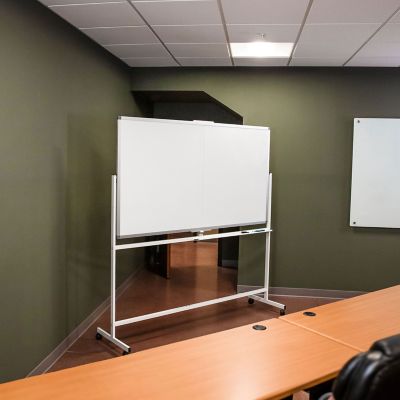 Image showing  Double-Sided Magnetic Mobile Whiteboard with Markers - 73.75 in. W x 21 in. D x 77 in. H