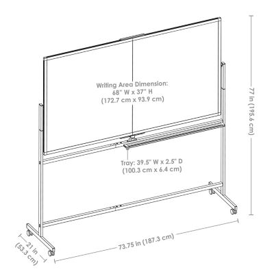 Image showing  Double-Sided Magnetic Mobile Whiteboard with Markers - 73.75 in. W x 21 in. D x 77 in. H